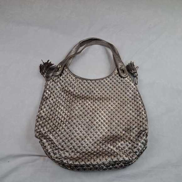 Elliott Lucca Hobo Bag Metallic Gold & Silver Braided Leather Purse - Picture 7 of 14